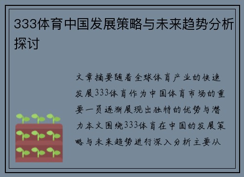333体育中国发展策略与未来趋势分析探讨