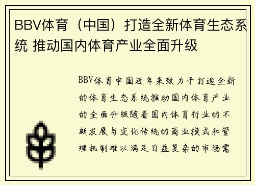 BBV体育（中国）打造全新体育生态系统 推动国内体育产业全面升级